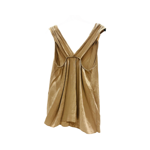 Detail van de rug van de Goddess Iris Top  luchtige viscose stof met gouden accenten