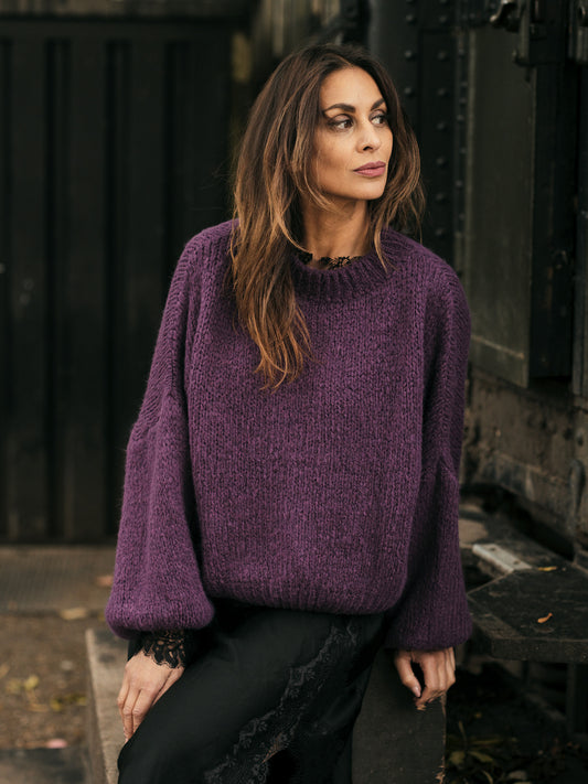 Kiki Goddess Trui Plum zachte bohemian knit van Tesoros de Mujer, one size 34–42