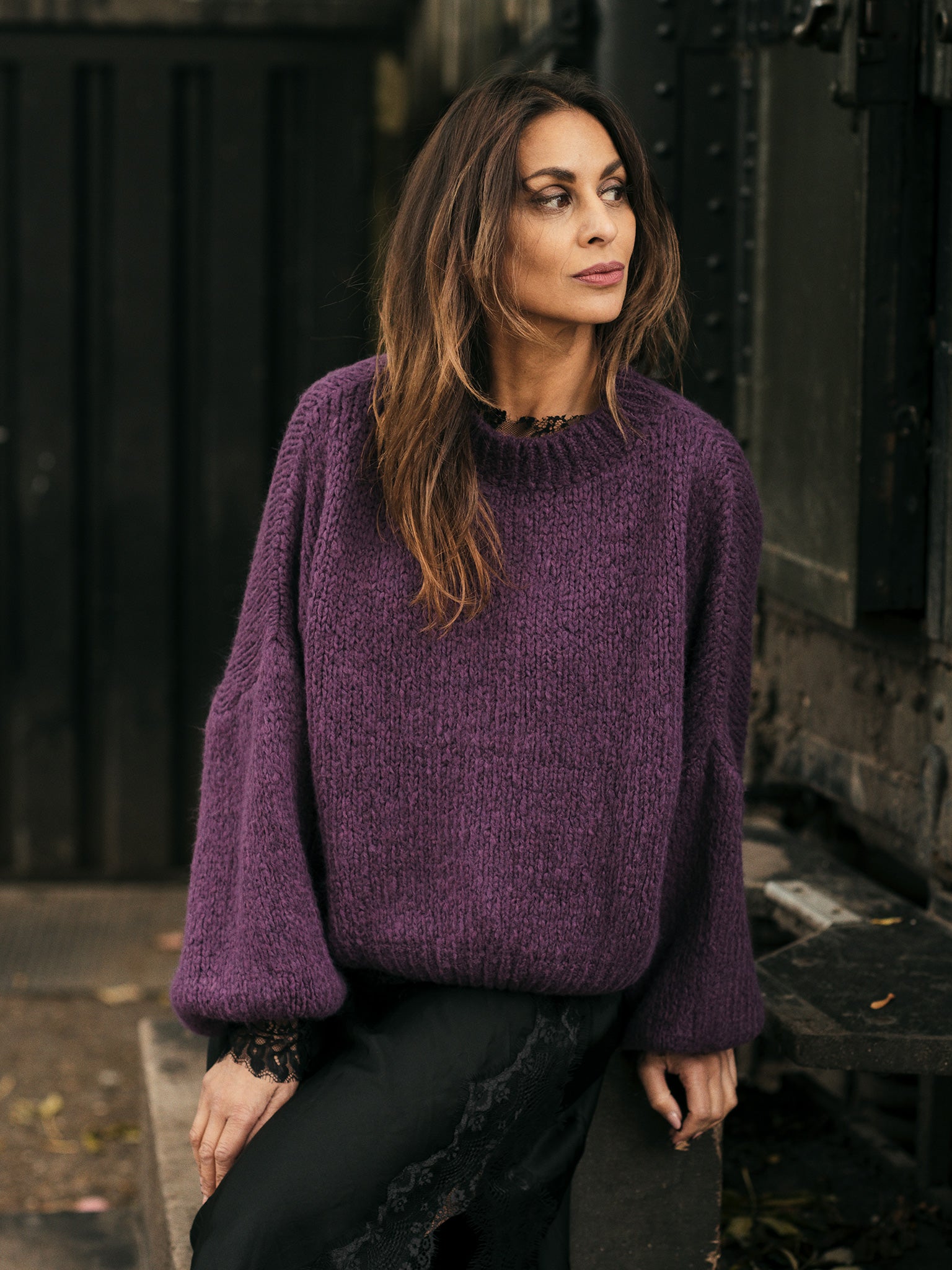 Kiki Goddess Trui Plum zachte bohemian knit van Tesoros de Mujer, one size 34–42
