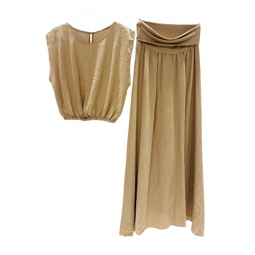 boho set dames met rok en top van viscose camel