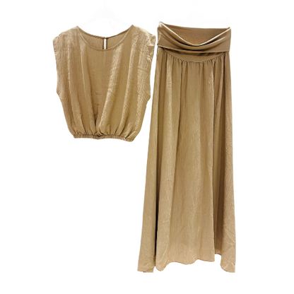 boho set dames met rok en top van viscose camel